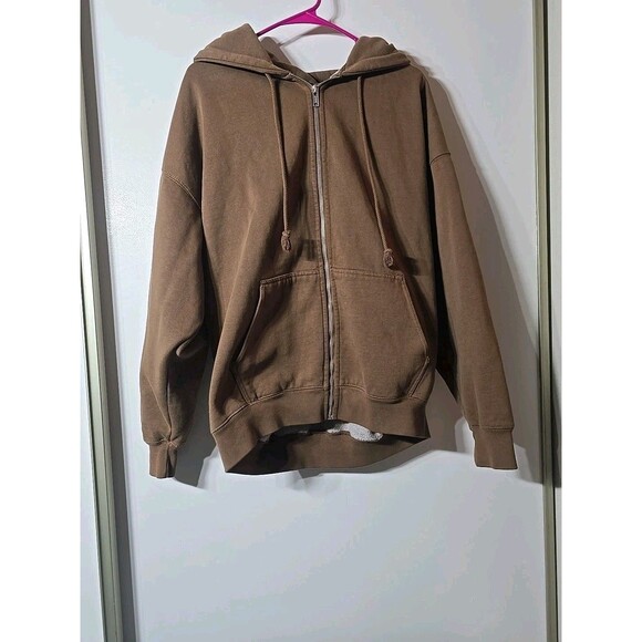 Brandy Melville Christy Brown Heavyweight Oversized Zip Up Hoodie - Picture 1 of 7